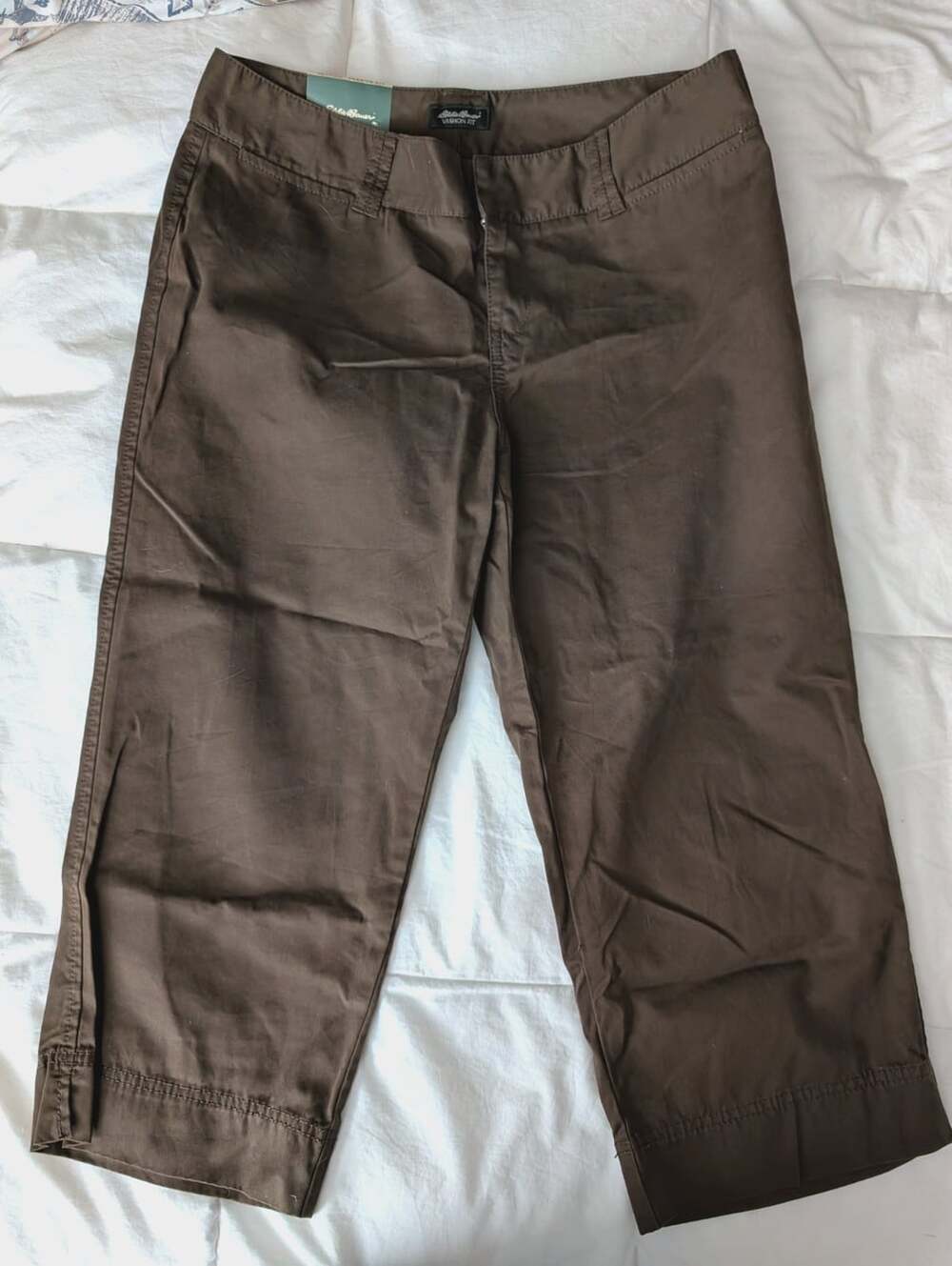 NWT Women's Eddie Bauer Vashon Fit Brown 100% Cotton Cropped Pants Petite 10